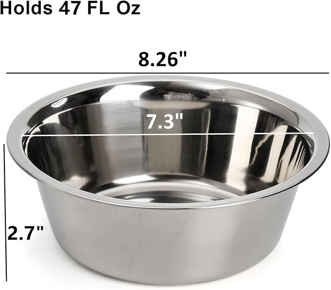 DEAYOU 4-Pack Stainless Steel Dog and Cat Bowl, Metal Food and Water Dish, 8.26" Basic Pet Feed Bowl for Large Medium Dog, 47 OZ Replacement Bowls for Elevated Stand, Dishwasher Safe - Image 2