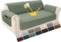 Velvet 100% Waterproof Loveseat Covers Washable Love Seat Couch Covers for 2 Cushion Couch Sofa Pet Friendly Sofa Slipcovers Dogs Furniture Protector with Pockets (Medium-XL, Sage) by YUEVELLASofaCover