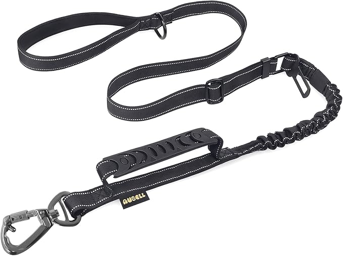 AUBELL Tactical Dog Leash Heavy Duty,4-6ft No Pull Bungee Leash,Black | Reflective Dog Leash for Medium Large Dogs with Comfortable Padded Double Handle,Car Seat Belt,360 Degree Rotating Carabiner by AUBELL