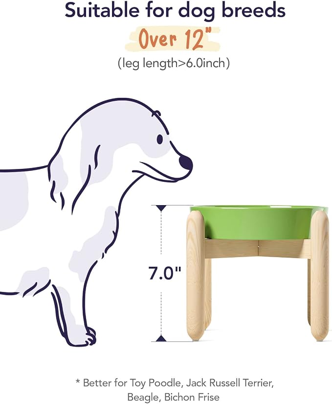 LE TAUCI Ceramic Slow Feeder Dog Bowls Elevated for Small and Medium Breed, Dog Bowls with Wooden Stand, 1.5 Cups Pet Dishes to Slow Down Eating, Anti-Gulping Pet Feeding Dishes, Clover Green - Image 6