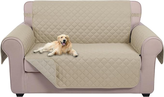 U-NICE HOME Loveseat Sofa Cover for 2 Cushion Couch, Sand/Beige | 45''Loveseat Cover Washable, Pet Friendly, Elastic Straps, Water Repellent, Furniture Protector for 2 Cushion by U-NICEHOME
