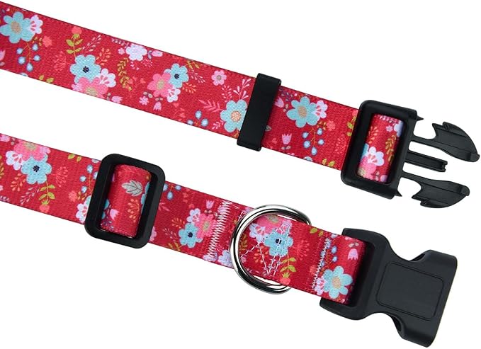 Mihqy Dog Collar and Leash Set, for Large Dogs, Red Floral Set,L | with Floral Patterns, Adjustable for Small Medium Large Dogs, Comfortable for Walks and Outdoor Hikes - Image 3