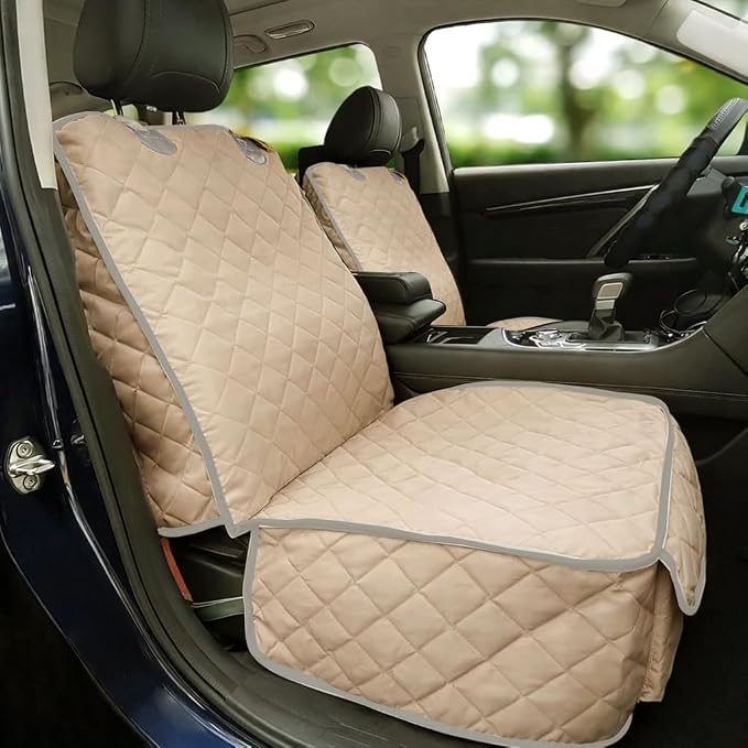 Bark Lover Deluxe Dog Seat Cover for Front Seat-More Durable Spill-Resistant Front Seat Protector, High Heat Resistant and Nonslip Front Seat Cover for Dogs Kids, Universal Size(Warm Beige,2 Pack) - Image 2