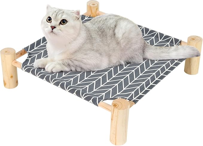 Patas Lague Cat Hammock Bed Small Eleveted Dog Bed 19x19 in Arrow | Brethable Wooden Pet Bed, Cooling Rabbit Cot, Outdoor Cat Furniture For Summer - Image 2