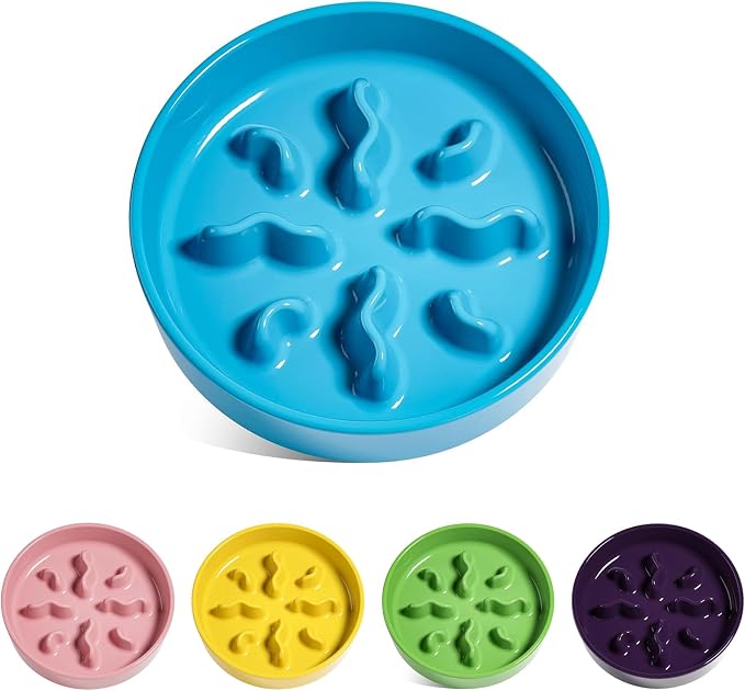 LE TAUCI PET Ceramic Slow Feeder Dog Bowls Small Breed, 0.5 Cups Dog Food Dish for Fast Eaters, Puzzle Bowl for Small Dogs and Cats, 5.5 Inch-Blue by LETAUCIPET