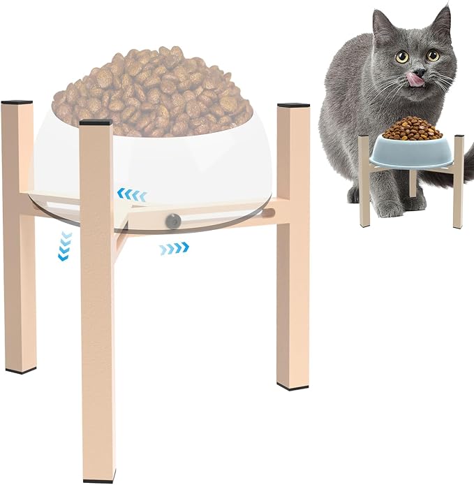 Elevated Cat Bowl Stand Good for Senior Cats Digestion Arthritis Relief - Adjustable Metal Feeder Riser, Fits 5.1-7.45” Round Bowls (No Bowls)(Light Khaki) - Image 7