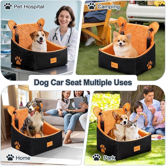 Dog Car Seats for Small/Medium Dogs up to 33lbs(Brown Black). | Car Seat for Dogs, Waterproof Washable, 2 Safety Belts, Non-Slip Base, Storage Pocket, Car Front/Rear Travel, Outdoor Dog Bed - Image 6