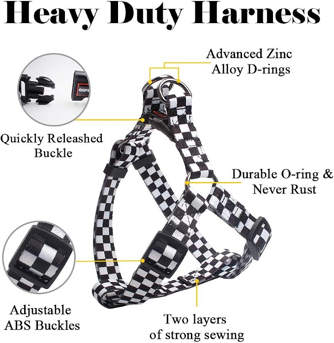 Dog Harness Leash Set Adjustable Heavy Duty No Pull Halter Harnesses for Small Medium Large Breed Dogs Back Clip Anti-Twist Perfect for Walking (M(19"-26" Chest Girth), Black Plaid) - Image 2