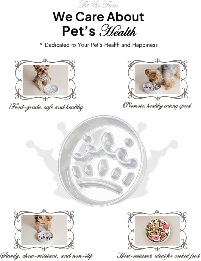 LE TAUCI Ceramic Slow Feeder Dog Bowls Small Breed, 0.6 Cups Dog Food Dish for Fast Eaters, Puzzle Bowl for Small Dogs and Cats,Crown Silver - Image 3