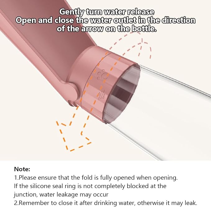 Portable Dog Water Bottle, 19 OZ Pet Travel Water Dispenser Pink | for Puppy Cat Walking Hiking Camping, Pet Travel Leak proof Water Bottle Bowl Small Medium Large Dogs Puppy Water Dispenser - Image 2