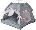 Cat Bed Tents Dog House Indoor Outdoor Lace Mesh Breathable Windows Door Curtains Removable Portable Nest Teepe House (Medium,Gray&Pink) by Unknown