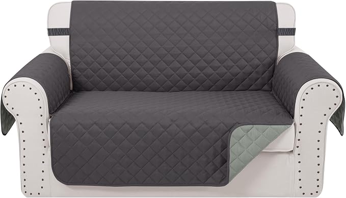 Reversible 45" Small Loveseat Sofa Covers, Dark Grey/Grey | Loveseat Covers for Dogs Water Repellent, Friendly Furniture Protector with Elastic Straps for Living Room by LuxshareHome
