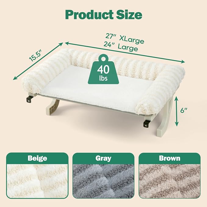 Zakkart Mellow Cat Perch for Windowsill, Hook-On or Screw-On Installation Pet Window Perch, Machine Washable Bed, Heavy Duty Cat Hammock Shelf for Large Cats, Holds up to 40 lbs (Beige, Large) - Image 6