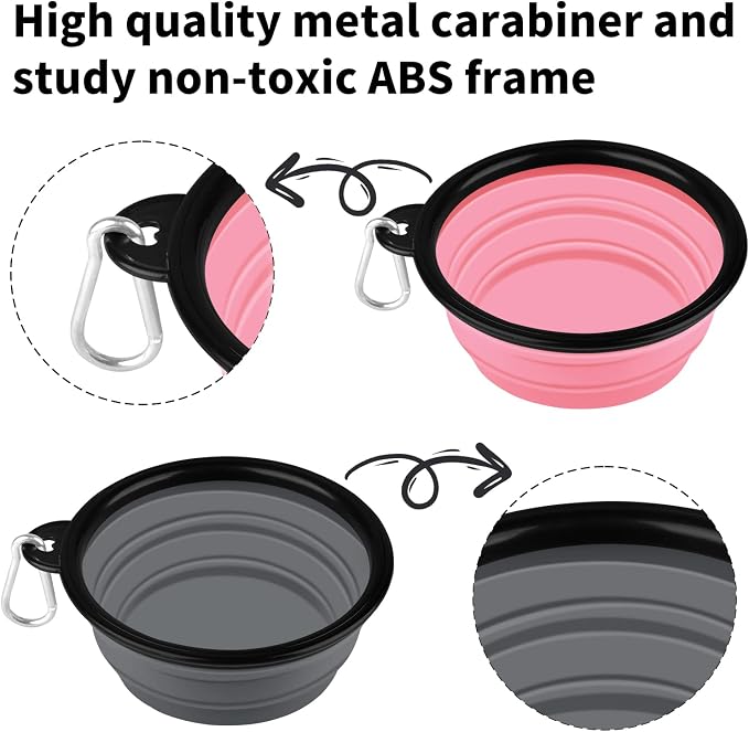 COOYOO Collapsible Dog Bowl,2 Pack Collapsible Dog Water Bowls for Cats Dogs,Portable Pet Feeding Watering Dish for Walking Parking Traveling with 2 Carabiners - Image 5