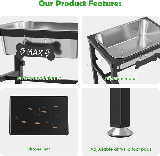 2 Gallon Elevated Dog Water Bowl for Large Dogs with Spill-Proof Mat, 4-Height Adjustable Raised Dog Water Bowl Stand (9.4-14.2'') with Stainless Steel Bowls for Indoor/Outdoor - Image 5