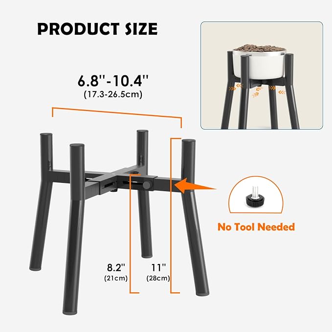 Elevated Dog Bowl Stand for Large Dogs, Adjustable Width 7-10.6, 11" Tall Dog Food Water Stand, Bowl Not Included - Image 4