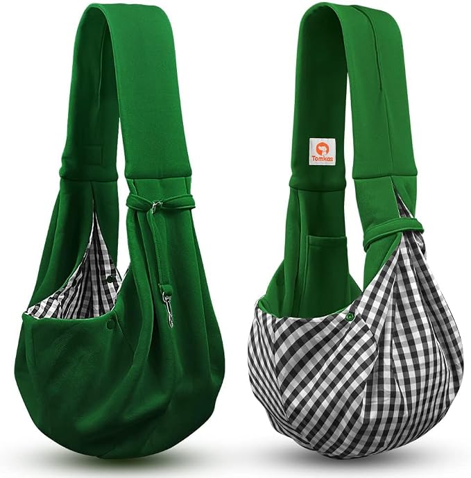 Tomkas Small Dog Cat Sling Carrier Puppy Purse Travel Wrap Soft Crossbody Pet Bag (Emerald Green, M - Classic Pocket & Classic Strap) - Image 8