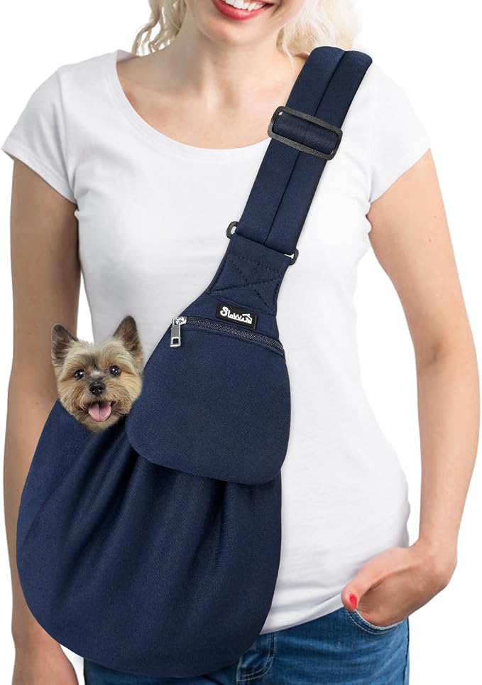 SlowTon Dog Carrier Sling - Thick Padded Shoulder Strap Adjustable, DBL, M | Dog Carriers for Small Dogs, Puppy Carrier Purse for Pet Cat with Front Zipper Pocket Safety Belt Machine Washable by SlowTon