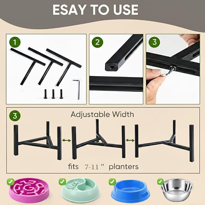 Adjustable Width Dog Bowl Holder - Single Bowl Feeder for Medium to Large Breed Dogs, fits Bowls from 8-11 inches, Sturdy Metal Construction, Ergonomic Design (Bowl not Included) (2Pack) - Image 4