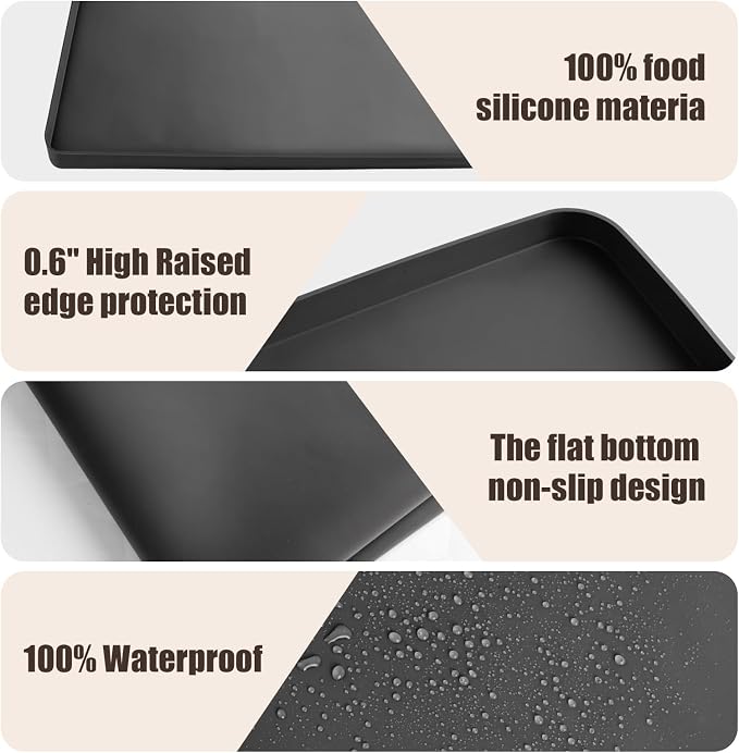 Silicone Cat Litter Mat 24x20 In Waterproof Litter Box Mat Leak-Proof Thick Under Kitty Litter Box Feeding Tray with Raised Edges for Floor Carpet, Black - Image 5
