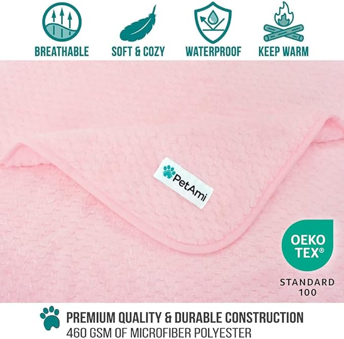 PetAmi Waterproof Dog Blanket, Leakproof Puppy Blanket, 40x60 Light Pink | For Medium Large Pets, Furniture Sofa Couch Cover Protector, Fleece Throw Indoor Cat Kitten, Reversible Washable Soft Plush - Image 3