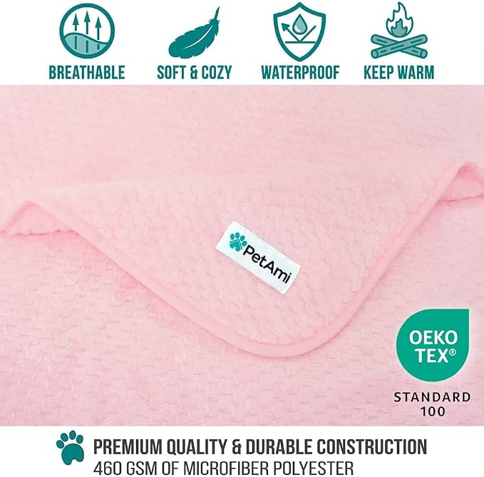 PetAmi Waterproof Dog Blanket, Leakproof Puppy Blanket, 29x40 Light Pink | For Small Medium Pets, Furniture Sofa Couch Cover Protector, Fleece Throw Indoor Cat Kitten, Reversible Washable Soft Plush - Image 3