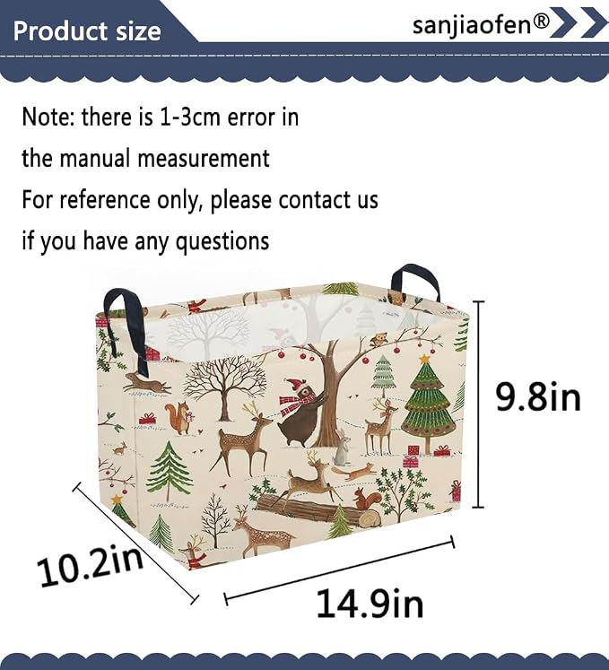 Sanjiaofeng Rectangular Christmas Basket Animal Storage Bins,Cute Storage Basket with Handles.Clothers,Books,Kid's Gifts Bins. (Animal Christmas) - Image 2