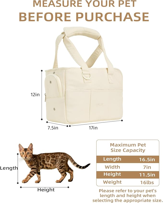 ONECUTE Dog Carrier for Small Dogs Rabbit cat with Large Pockets, Cotton Bag, Dog Carrier Soft Sided, Collapsible Travel Puppy Carrier (Beige, 17" L x 7.5" W x 12" H) - Image 2