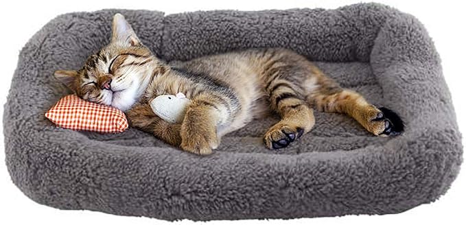 Enjoying Cat Mat Bed 10" x 15" Pet Bed with Pillow Around for Puppy Kitten Curled Sleeping Beds for Carrier/Crate Small Dog Cushion, Anti Skid Bottom, Small - Image 4