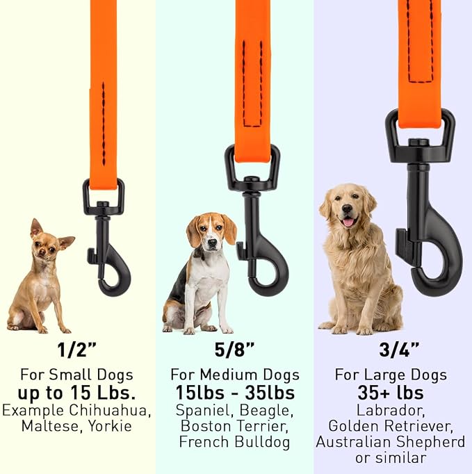 Dogline Biothane Waterproof Dog Leash Strong Coated Nylon Webbing with Black Hardware Odor-Proof Easy to Clean High Performance for Small or Large Dogs Made in USA 4 or 6 ft Lead, Hunter Orange - Image 3