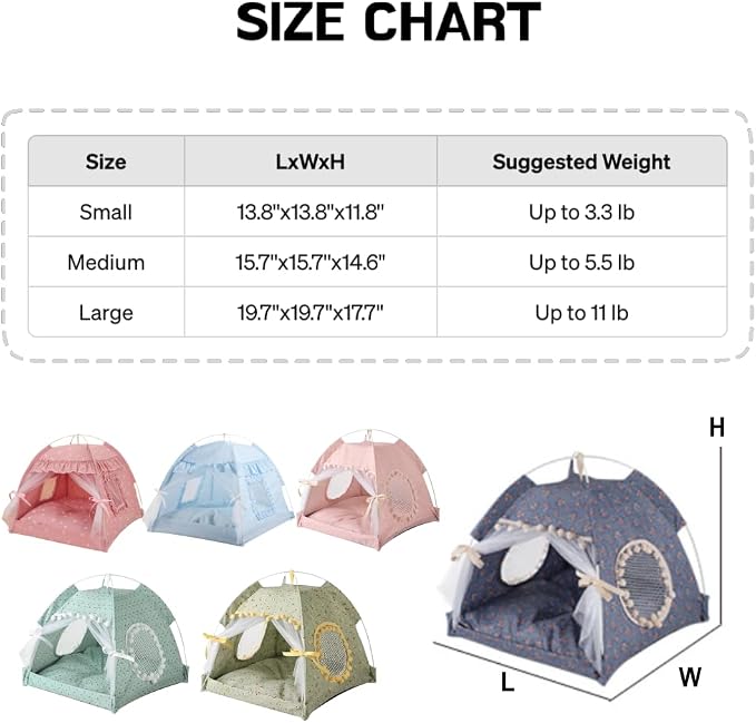 Cat Bed Tents Dog House Indoor Outdoor Lace Mesh Breathable Windows Door Curtains Removable Portable Nest Teepe House (Medium,Mint&White) - Image 3