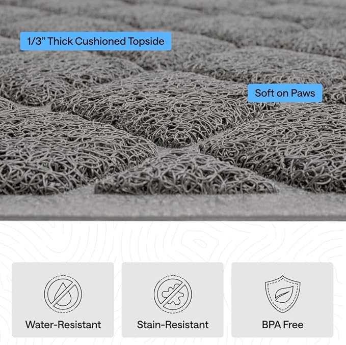 GORILLA GRIP Cat Litter Box Mat, 32x32, Cushioned Coil Mesh Litter Trapping Mats, Scatter Control Supplies for Less Mess, Phthalate Free, Ultra Deep Catch Grooves, Rinse or Vacuum to Clean, Gray - Image 5