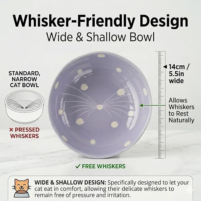 Elevated Ceramic Cat Bowls, Mushroom Raised Wide & Shallow Cat Food and Water Bowls, Whisker Friendly Feeding Bowls for Cats & Small Dogs (Purple) - Image 3