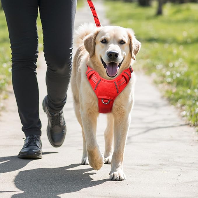 BARKBAY No Pull Dog Harness Large Reflective Dog Harness with Front Clip and Easy Control Handle for Walking Training Running with ID tag Pocket(Red,L) - Image 9