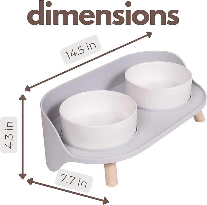 A4DOG Ceramic Dog Bowls with Stand - Elevated Dog Water and Food Bowl Set 13.5oz Cat & Dog Feeding Station Spill Proof Splash Proof Raised Pet Food Bowls for Dogs, No Mess Pet Feeder - Gray - Image 4
