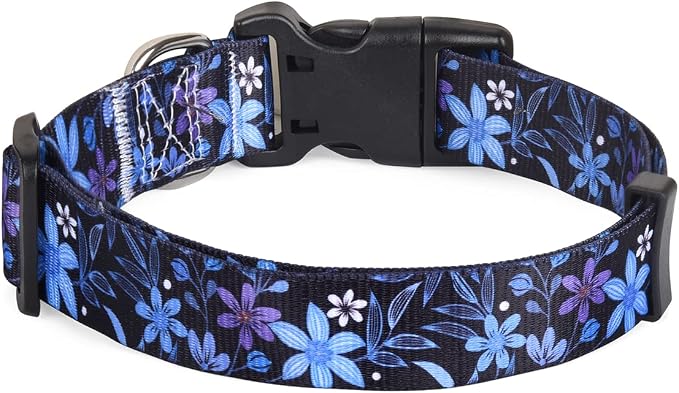 Mihqy Dog Collar for Medium Dogs, Fashion Design, Floral Blue,M | Neck Fit 12.9"-21.6", Multiple Patterns，4 Sizes for Small Medium Large Dogs, Comfortable for Walks and Outdoor Hikes - Image 2