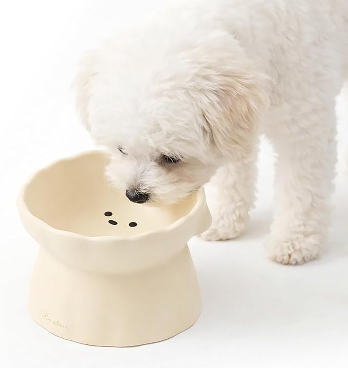Elevated Dog Bowls, Raised Dog Bowl | Premium Food-Grade Silicone Material, Dog Bowls elevated, Quiet Dog Bowl for Noise-Sensitive Dogs, Non slip (Ivory) by Lunabear