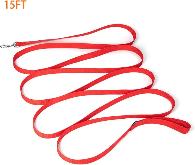 Strong Durable Nylon Dog Training Leash, 1 Inch Wide Traction Rope, 6 ft 10ft 15ft Long, for Small and Medium Dog (Red, 15 Feet) - Image 5