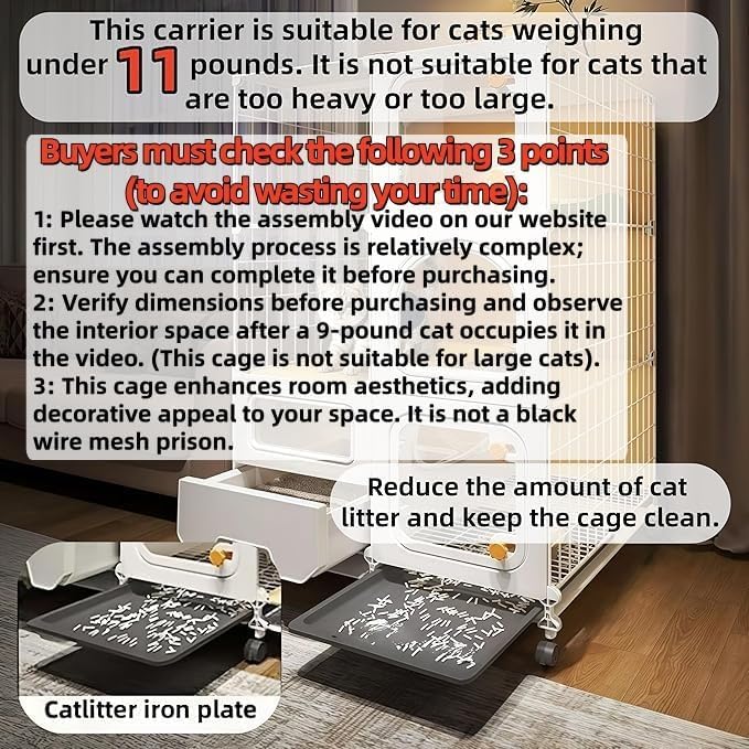 cat cage Indoor with Litter Box, Complimentary Bed, Bowl,Cleaning Three Piece Set,Large cat Enclosure, Cat House with Wheels Outdoor,Small Animal Cage cat Kennel (28″(L) x18.1″(W) x46.1″(H) - Image 3