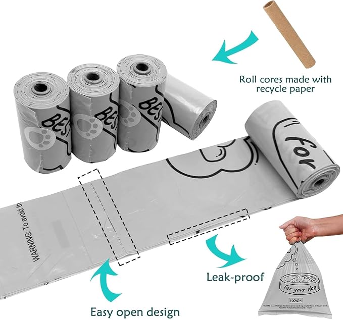 Dog Poop Bags Holder with LED Flashlight|Pet Waste Bags Dispenser for Leash|Doggie Potty Bags Container with Leak-proof Pet Trash Bags and Accessories (Light Gray, 1 Holder 15 Bags) - Image 5