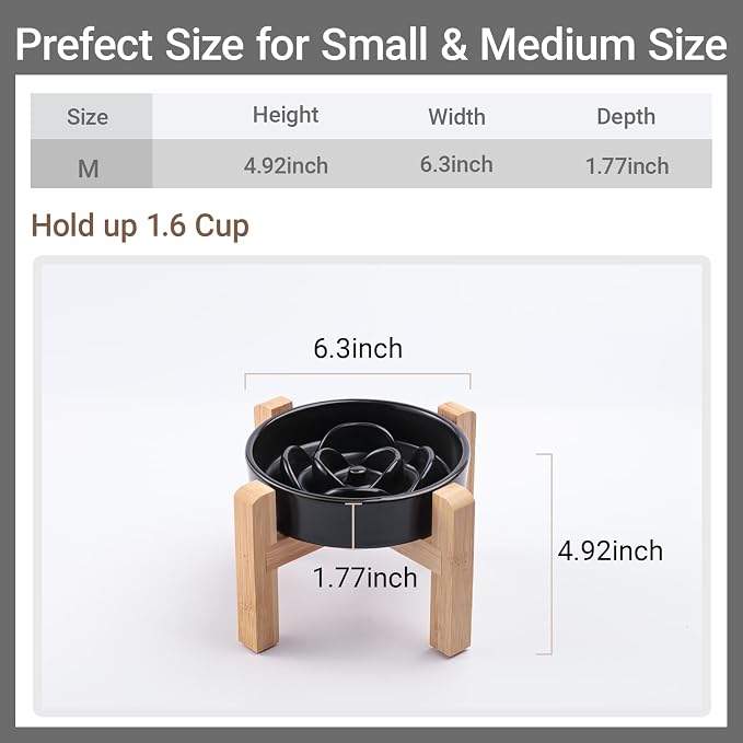 Elevated Ceramic Slow Feeder Dog Bowl with Stand 8.26in for Small&Medium Pet Raised Slow Feeder Dog Bowls Heavy Weighted Non-Toxic Non-Slip (Black, for Small&Medium Size) - Image 3