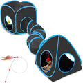 Cat Tunnels for Indoor Cats with Tent Cube and Feather Toy Collapsible Combo, Pop Up Cat Play Tunnel with Interactive Cat Toy Ball for Kitten, Ferret, Puppy, Guinea Pig, Rabbit, Bunny, Blue by Maikolerfeng