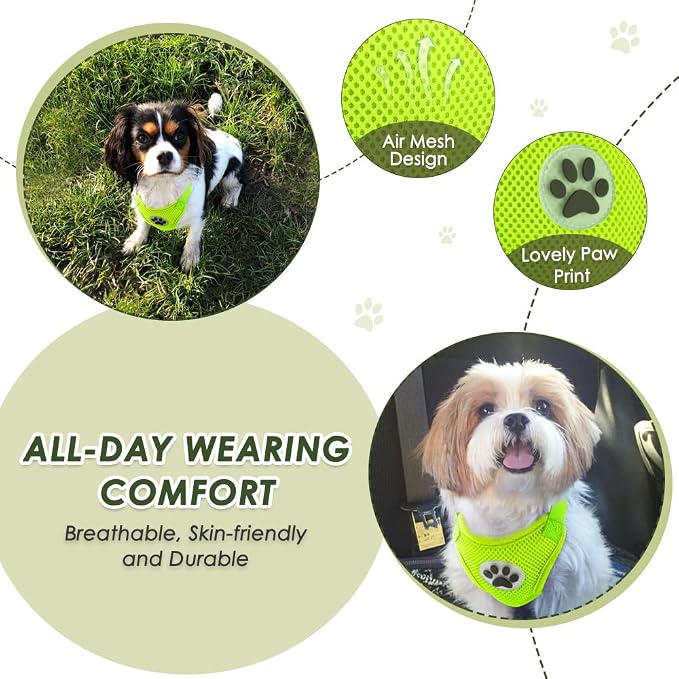 Lukovee Dog Car Harness Seat Belt, Harness & Seatbelt with 2 in 1 Buckle | Adjustable Soft Breathable Mesh Harness, Reflective Elastic Reflective Tether, for Small Medium Large Dogs Pets (Green, S) - Image 2
