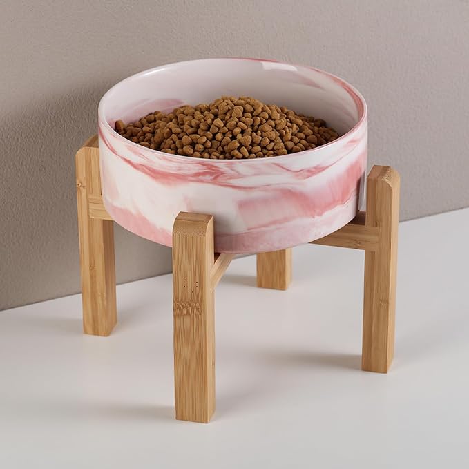 Raised/Elevated Ceramic Dog Bowl for Small Medium Sized Breeds,Dog Food Water Bowl with Stand,6 in Non Slip Heavy Pet Feeding Dish 3.6 Cups/ 850 ml /28 OZ Marble Pink - Image 6