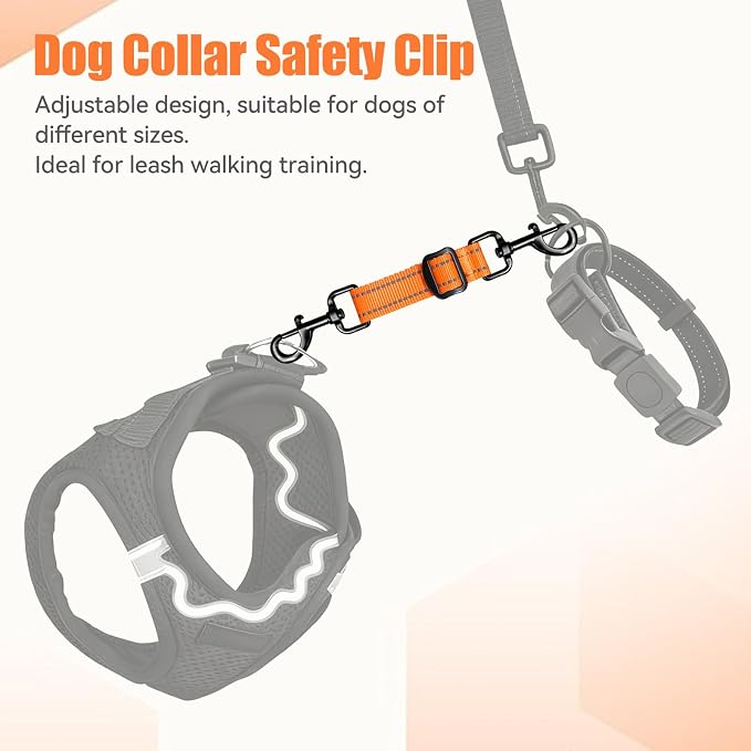 Dog Collar Safety Clip, Reflective Double-Ended Backup Connector for Harness to Collar, Adjustable Safety Clip for Prong, Pinch Collars, Prevents Escapes & Accidental Disconnection - Image 4