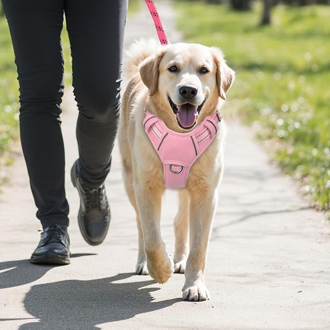 BARKBAY No Pull Dog Harness Large Reflective Dog Harness with Front Clip and Easy Control Handle for Walking Training Running with ID tag Pocket(Baby Pink,L) - Image 9