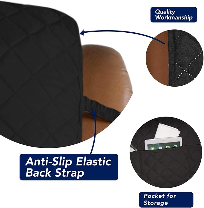 PureFit Reversible Quilted Oversized Recliner Sofa Cover, Water Resistant Furniture Protector, Washable Couch Cover with Elastic Straps for Kids, Dogs, Pets (Large, Black/Beige) | Black/Beige, Water Resistant Couch Protector, Washable Pet Couch Cover w... - Image 3