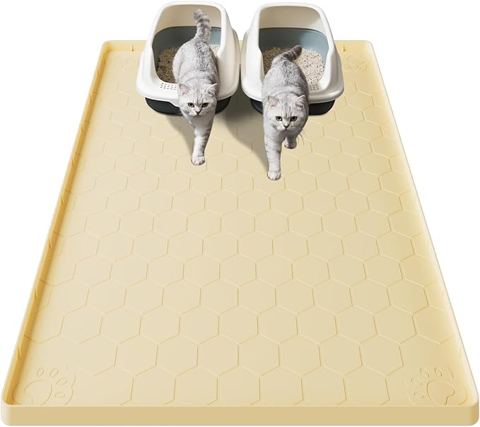 Cat Mat for Litter Box, 40" X 28" Large Silicone Cat Litter Trapping Mat | Waterproof Cat Litter Mat, Soft on Kitty Paws, Easy to Clean, Non-Slip Kitty Scratch Pad for Floor(Yellow) by Pawinner