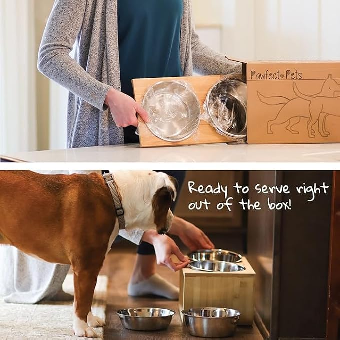 Pawfect Pets Elevated Dog Bowl Stand- 7" Raised Pet Feeder for Medium Dogs with Four Stainless Steel Bowls. - Image 2
