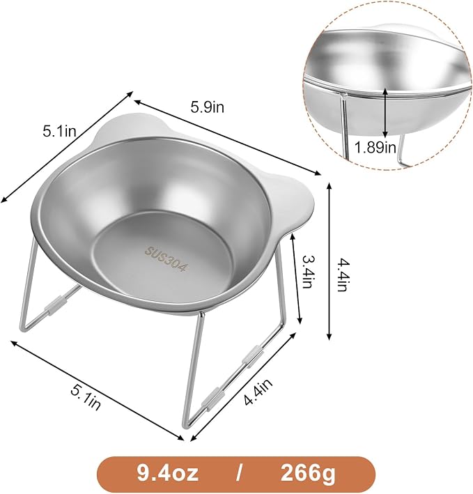 3 Pack Elevated Cat Bowls for Small Cats & Dogs, 15° Tilted Stainless Steel Raised Food Water Bowls, Whisker Fatigue Friendly Pet Dishes with Non-Slip Feet, Dishwasher Safe, 5.9 Inch - Image 2